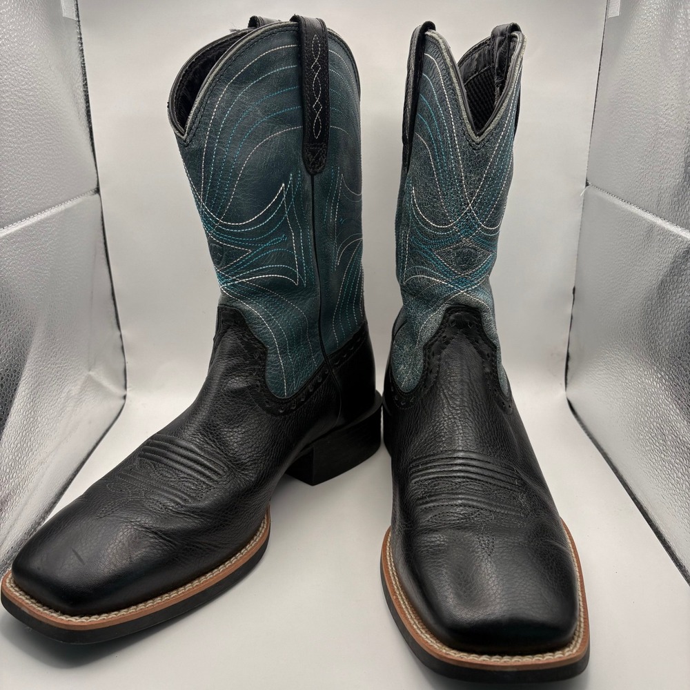 Ariat Sport Square Toe Western Boots Black Blue Leather Mens 9D 10010961